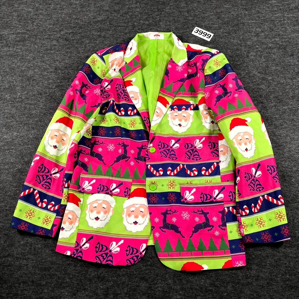 Holiday Time Santa‎ Christmas Blazer Jacket Mens Large Multicolor Colorblock